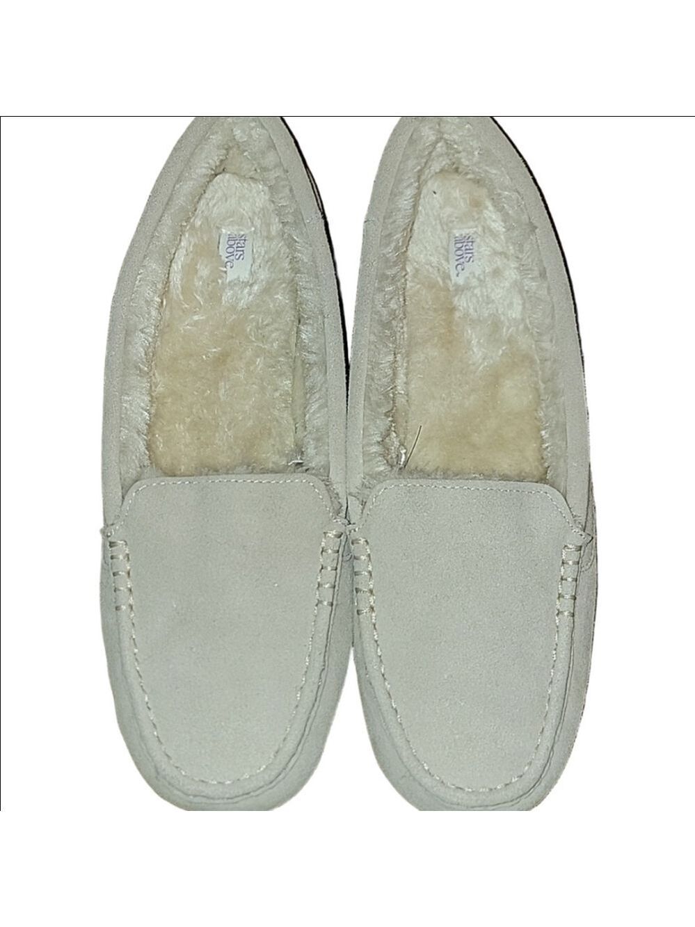 Stars Above Cream Suede Faux Fur Moccasin Slippers Size 12 NWOT